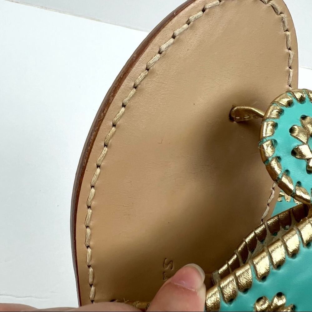 Jack Rogers Nantucket Gold Sandals 6 Caribbean Blue - Picture 6 of 9